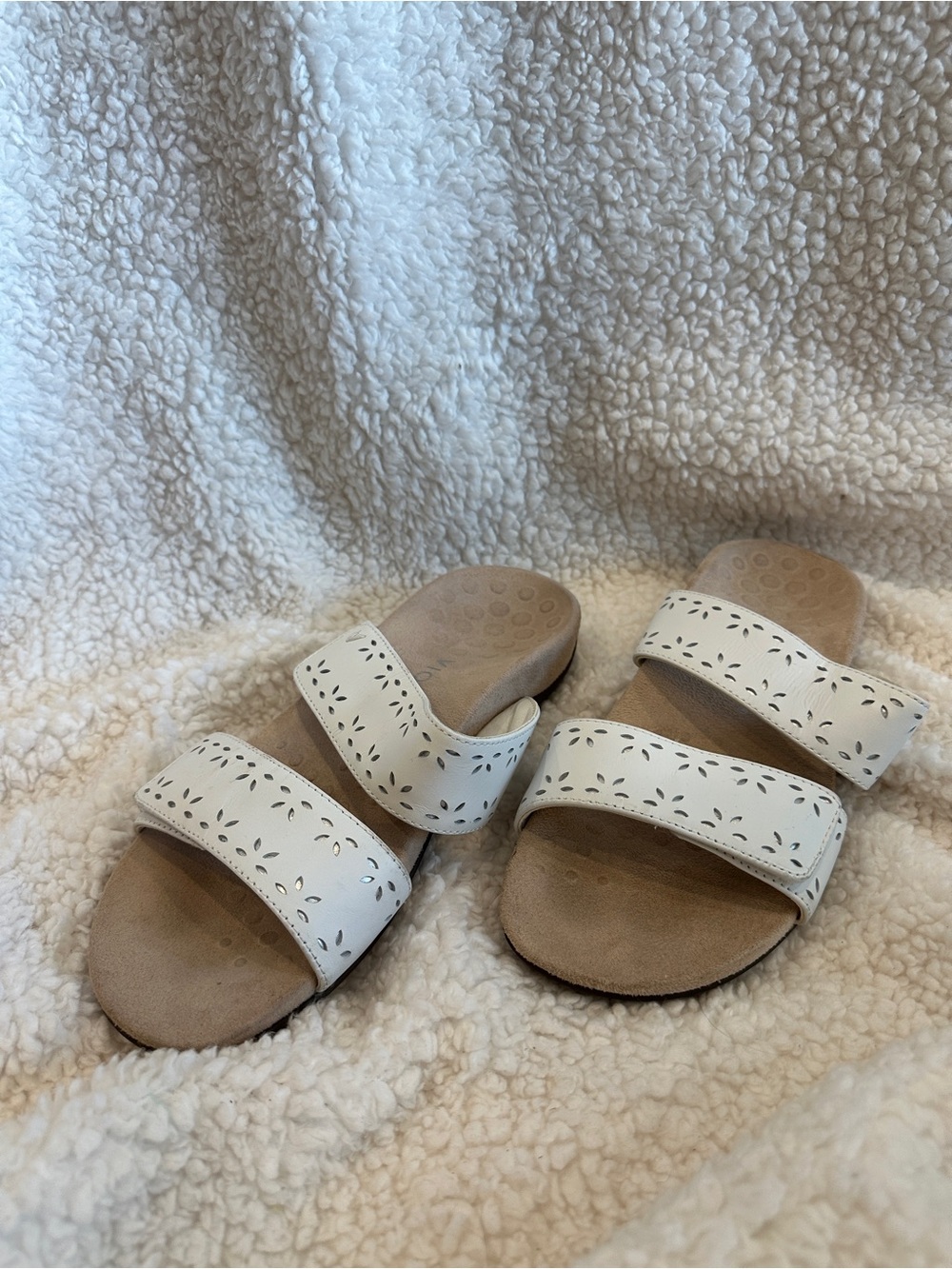Women's White Double Strap Slide Sandals